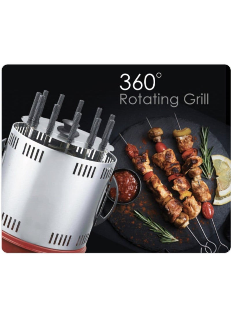 11 Forks Electric BBQ Kebab Grill Machine - Vertical Electric Grill, Rotating Barbecue Grill, Indoor Kebab Maker with Skewers, Smokeless Rotisserie for Meat, Vegetables, and Shawarma