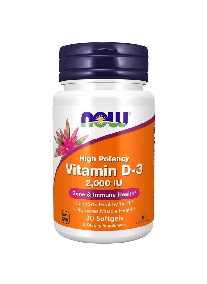 Supplements, Vitamin D-3 2,000 IU, High Potency, Structural Support*, 30 Softgels