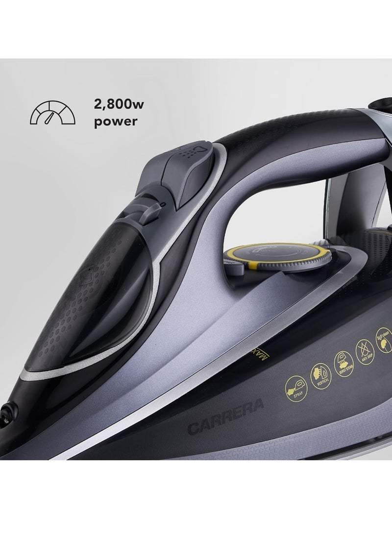 CARRERA Steam Iron No 210-2600W Power, Aluminum Soleplate with Ceramic Coating, Anti-Calc, Self-Cleaning, Adjustable Temperature, Auto Shut-Off