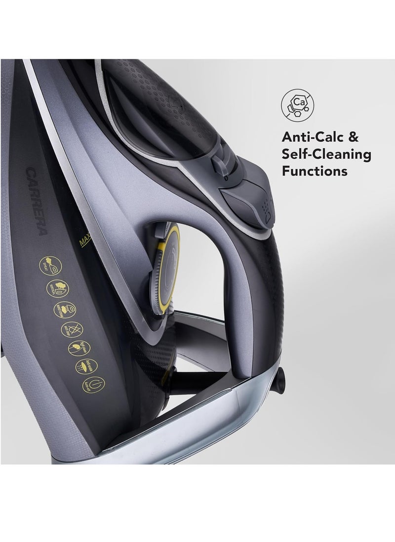 CARRERA Steam Iron No 210-2600W Power, Aluminum Soleplate with Ceramic Coating, Anti-Calc, Self-Cleaning, Adjustable Temperature, Auto Shut-Off