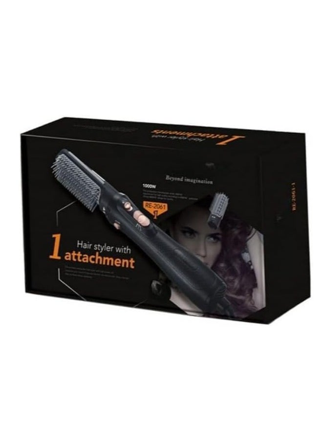 3-In-1 RE-2061-1 Professional Hot Air Hair Styler With Attachment 1000 Watts - Black.