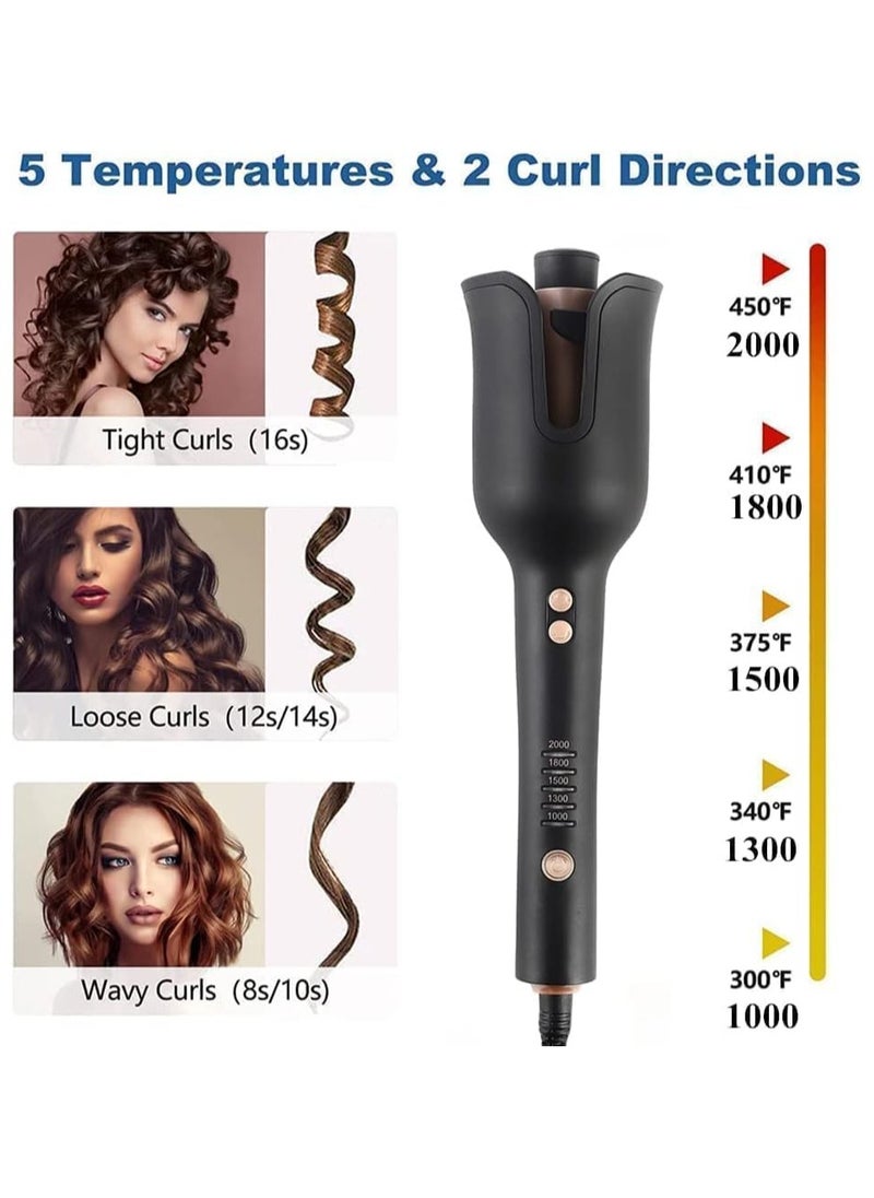 RE-2082 Automatic Hair Curler Curling Iron Wand Professional Curling Wand Rotating Fast Heating for Women Mid Length to Longer Hair - Black.