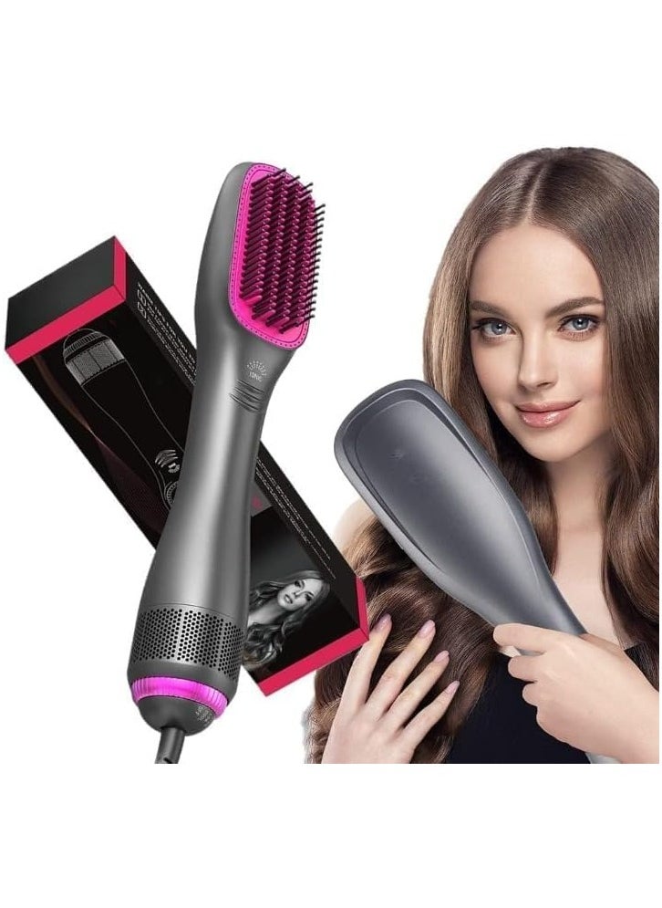 REBENUO RE-KLD806 1200W Hair Dryer Brush Salon & Home 3-In-1 Hot Air Styler Straightening & Curling Fast Heating Hair Styler Comb Brush Strong Wind Hair Blow Dryer. (Pink)