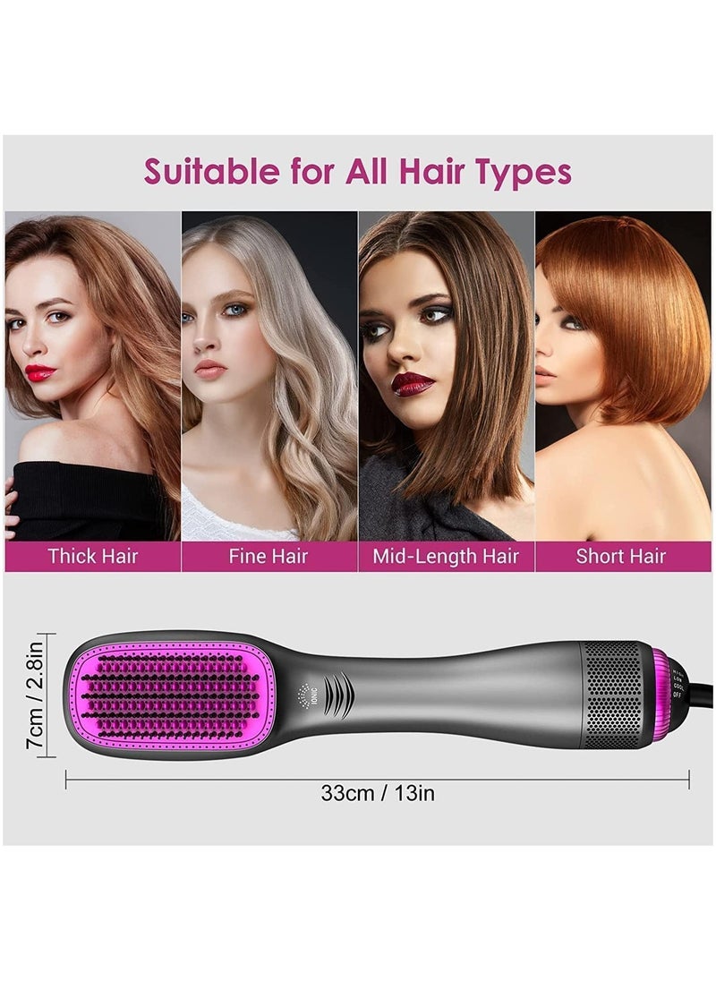 REBENUO RE-KLD806 1200W Hair Dryer Brush Salon & Home 3-In-1 Hot Air Styler Straightening & Curling Fast Heating Hair Styler Comb Brush Strong Wind Hair Blow Dryer. (Pink)