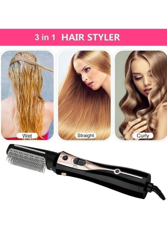 RE-2078-2 1200W Hair Dryer Brush 3-In-1 Hot Air Styler Straightening & Curling Fast Heating (3s) Hair Styler with 2 Brushes. (Gold)