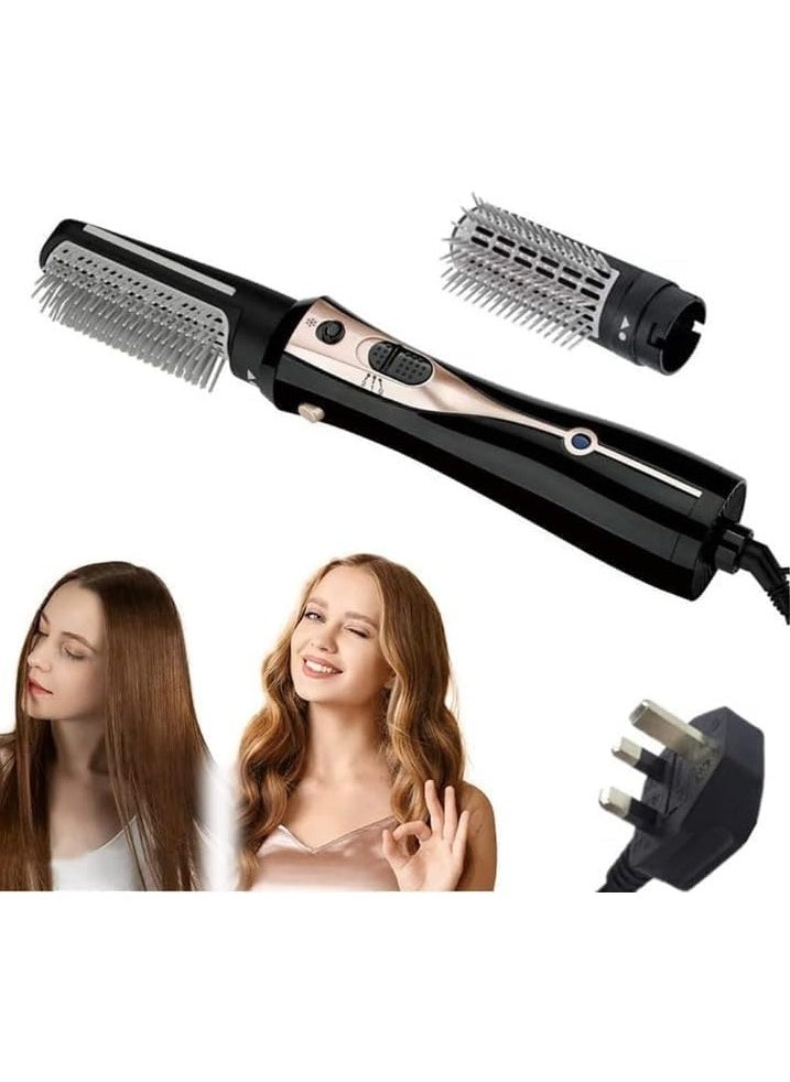 RE-2078-2 1200W Hair Dryer Brush 3-In-1 Hot Air Styler Straightening & Curling Fast Heating (3s) Hair Styler with 2 Brushes. (Gold)