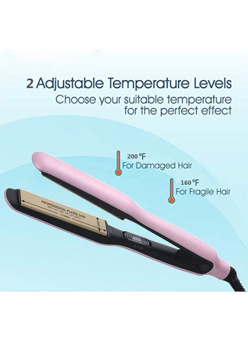 RE-2062 2-in-1 Hair Iron Flat PTC Ceramic Hair straightener & Curler Fast Heating Iron - Pink.