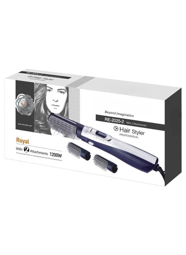 RE-2025-2 Hot Air Styler Multifunction Hair Electric Comb Fast Heating (3s) Hair Styler with 2 Brush - Blue.