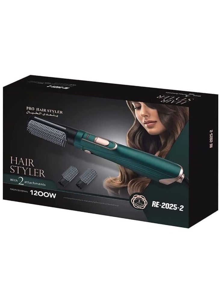 RE-2025-21200W Hot Air Styler Hair Electric Brush Fast Heating (3s) Hair Styler with 2 Brush - Green