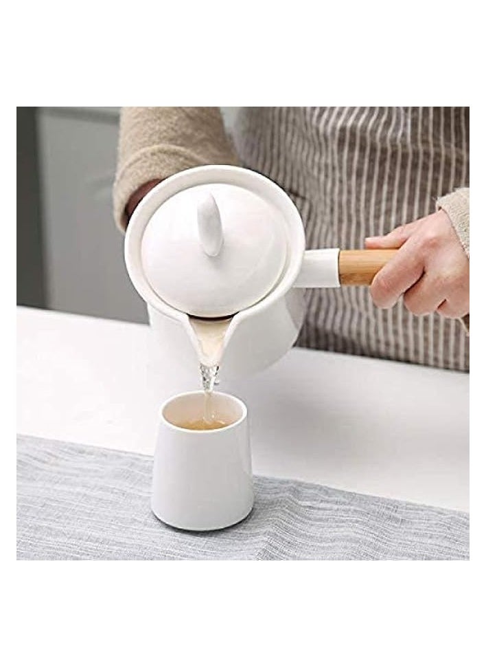 Mini Milk Pot Non-stick Ceramic Milk Pan with Wooden Handle Saucepan with Spout-750ml