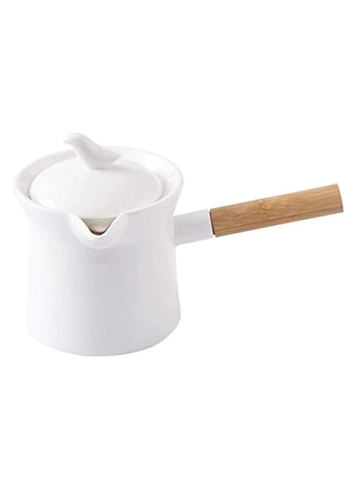 Mini Milk Pot Non-stick Ceramic Milk Pan with Wooden Handle Saucepan with Spout-750ml