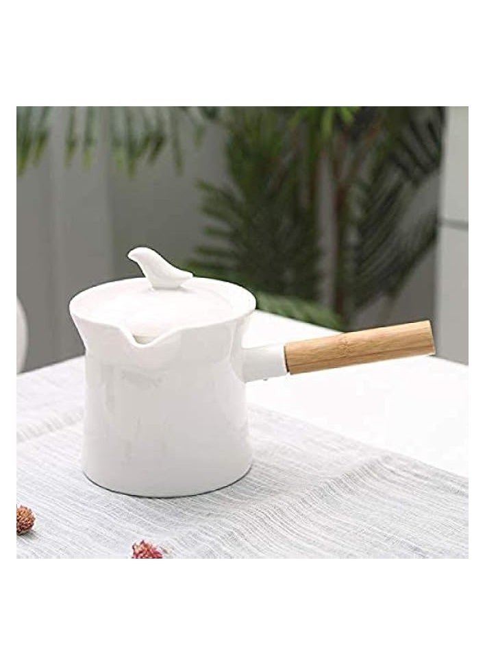 Mini Milk Pot Non-stick Ceramic Milk Pan with Wooden Handle Saucepan with Spout-750ml