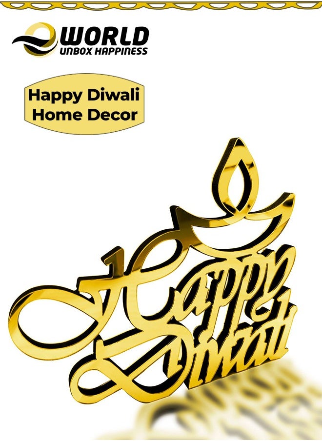 Exquisite Roman Calligraphy MDF Decors, Celebrate Diwali with Elegant Home Decor Wall Art, Perfect Free-Standing Tabletop and Shelf Accents for a Joyous Festival (Siler/Gold). translate