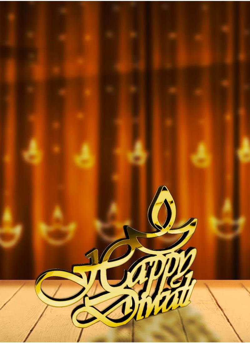 Exquisite Roman Calligraphy MDF Decors, Celebrate Diwali with Elegant Home Decor Wall Art, Perfect Free-Standing Tabletop and Shelf Accents for a Joyous Festival (Siler/Gold). translate