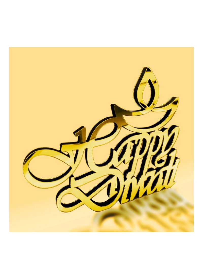 Exquisite Roman Calligraphy MDF Decors, Celebrate Diwali with Elegant Home Decor Wall Art, Perfect Free-Standing Tabletop and Shelf Accents for a Joyous Festival (Siler/Gold). translate