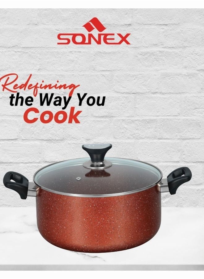 Sonex 3.5 Ltr Non Stick Casserole with Tempered Glass Lid & Heat-Resistant Bakelite Handle, 22 cm, Marble Coated - Copper, Premium Cookware, Even Heating, High-Quality Aluminum,Durable & Easy to Clean