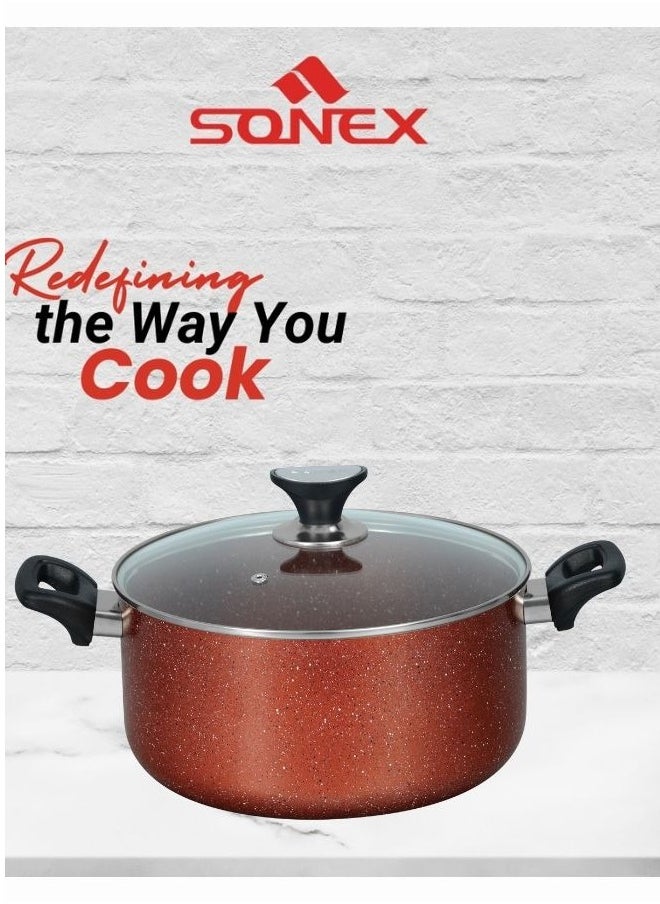 Sonex 3 Ltr Non Stick Casserole with Tempered Glass Lid & Heat-Resistant Bakelite Handle, 20 cm, Marble Coated - Copper, Premium Cookware, Even Heating, High-Quality Aluminum, Durable & Easy to Clean