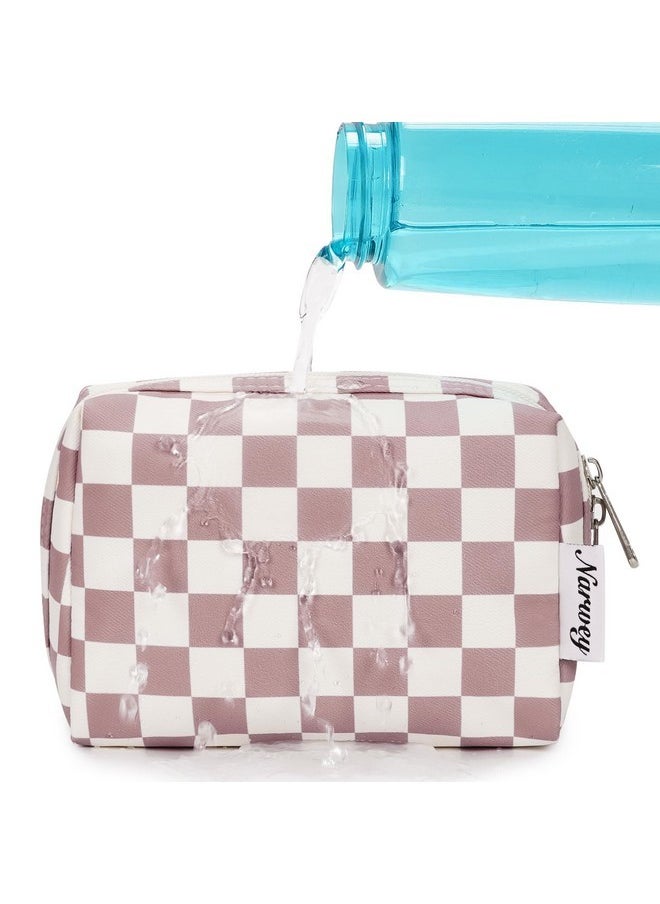 Small Makeup Bag For Purse Travel Makeup Pouch Mini Cosmetic Bag For Women (Dusty Rose Checkerboard, Small)