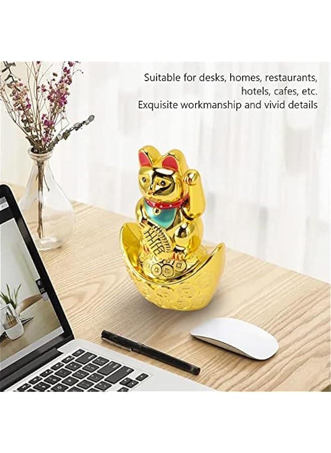 5.5 Inch Maneki Neko, Japanese Lucky Cat with Waving Arm, Battery Operated Lucky Beckoning Lucky Fengshui Cat Waving Wealth Cat Lucky Money Cat Ornaments for Home Cafes