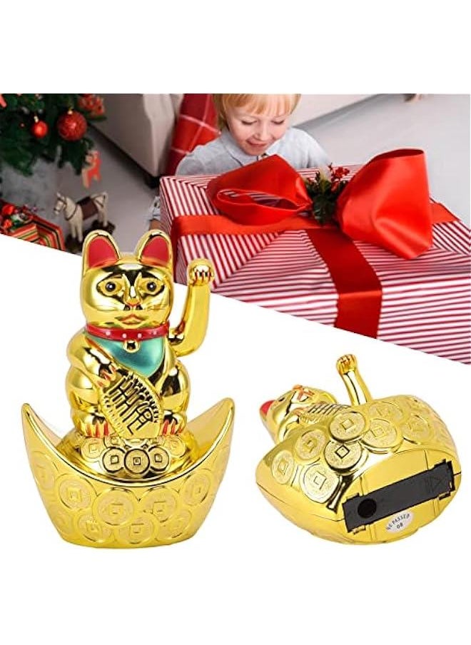 5.5 Inch Maneki Neko, Japanese Lucky Cat with Waving Arm, Battery Operated Lucky Beckoning Lucky Fengshui Cat Waving Wealth Cat Lucky Money Cat Ornaments for Home Cafes