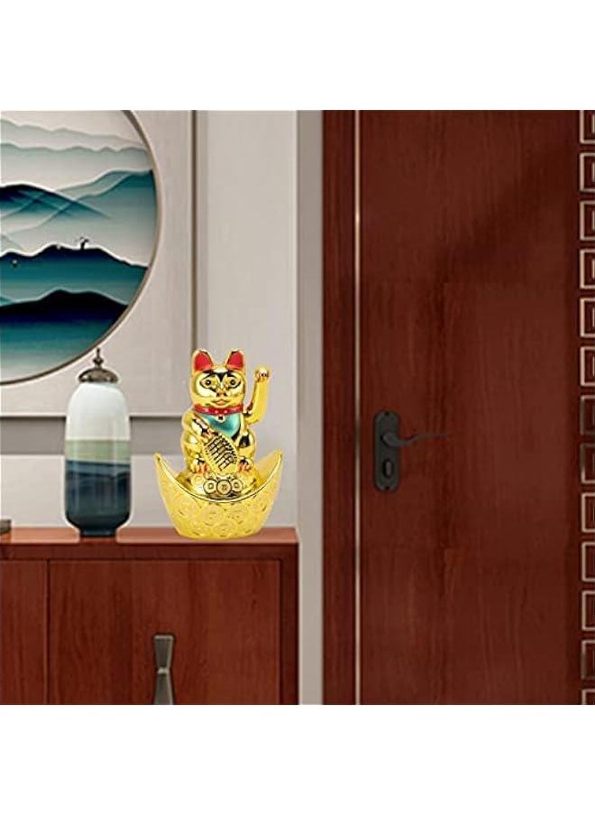 5.5 Inch Maneki Neko, Japanese Lucky Cat with Waving Arm, Battery Operated Lucky Beckoning Lucky Fengshui Cat Waving Wealth Cat Lucky Money Cat Ornaments for Home Cafes