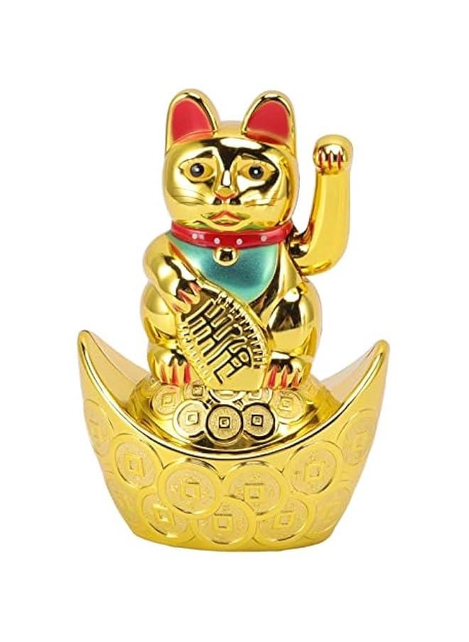 5.5 Inch Maneki Neko, Japanese Lucky Cat with Waving Arm, Battery Operated Lucky Beckoning Lucky Fengshui Cat Waving Wealth Cat Lucky Money Cat Ornaments for Home Cafes