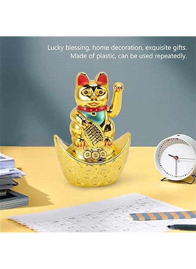 5.5 Inch Maneki Neko, Japanese Lucky Cat with Waving Arm, Battery Operated Lucky Beckoning Lucky Fengshui Cat Waving Wealth Cat Lucky Money Cat Ornaments for Home Cafes