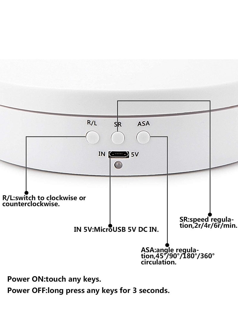 Photography Props 360 degree Motorized Turntable Show Case for Cake Jewelry Watch Ring Digital Product 3D Models Collectibles Display Adjustable Rotating 3 Speed Turntable