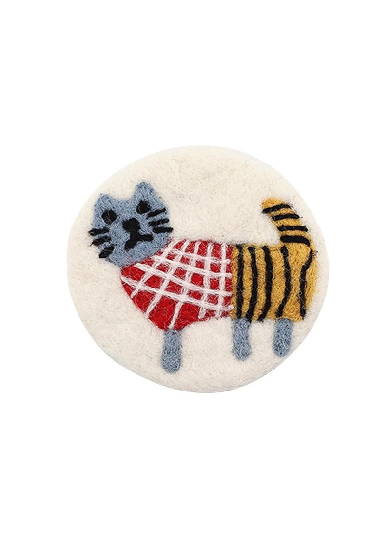 Wool Felt Coasters, Handmade Coasters, Beverage Coasters For Office And Home Desktop Decoration (Winter Cat)