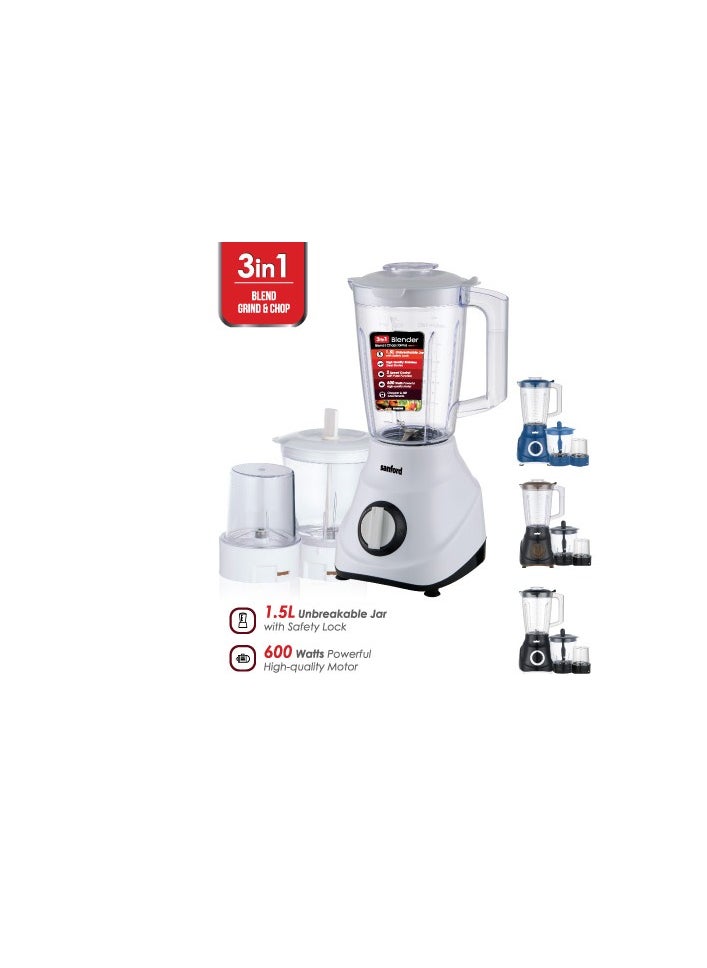 600W Blender with 1.5L Unbreakable Jar, Stainless Steel Blades, Safety Lock, 2 Speed Control, Chopper & Mill Attachments, Overheat Protection