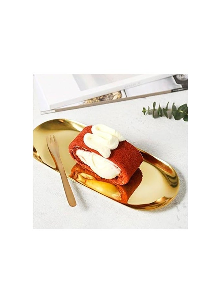 Gold Decorative Serving Tray Small, Stainless Steel Jewelry Tray , Gold, Oval (Metallic)