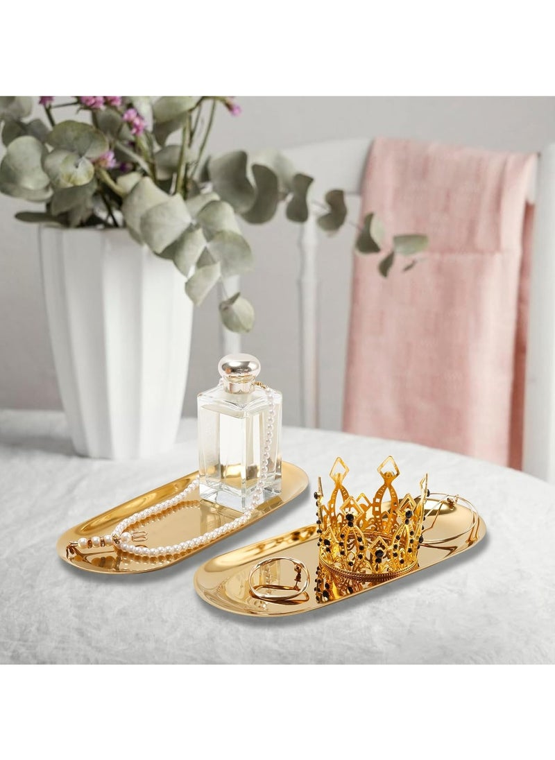Gold Decorative Serving Tray Small, Stainless Steel Jewelry Tray , Gold, Oval (Metallic)