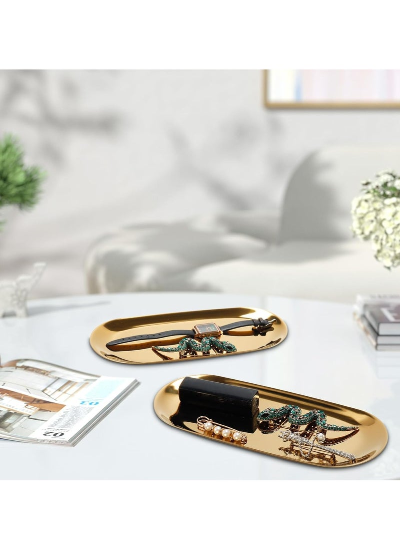 Gold Decorative Serving Tray Small, Stainless Steel Jewelry Tray , Gold, Oval (Metallic)