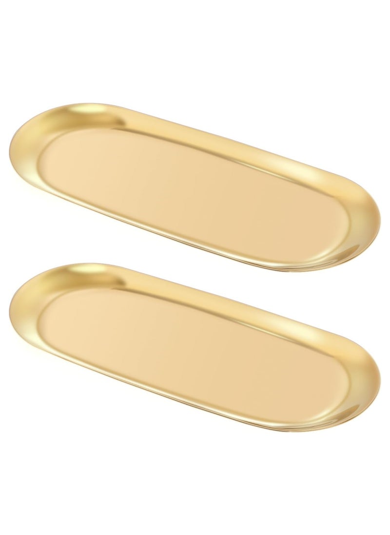 Gold Decorative Serving Tray Small, Stainless Steel Jewelry Tray , Gold, Oval (Metallic)
