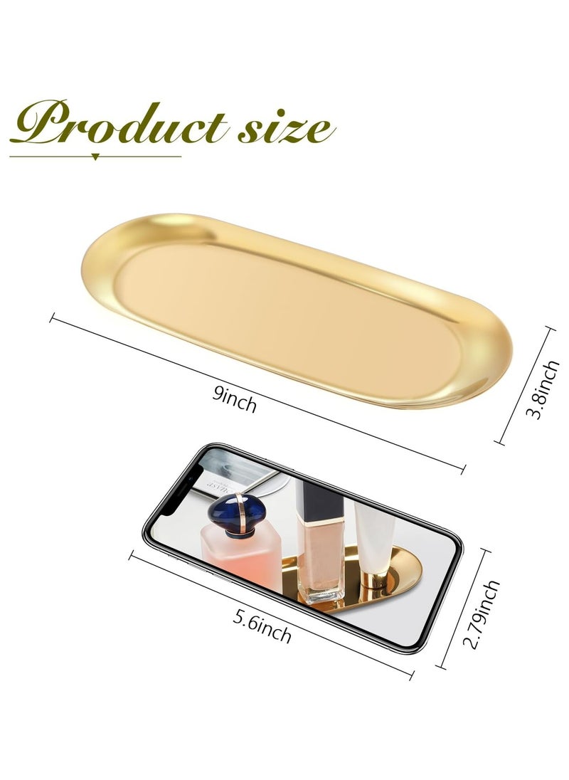 Gold Decorative Serving Tray Small, Stainless Steel Jewelry Tray , Gold, Oval (Metallic)
