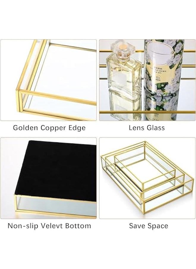3 Pieces Mirror Tray Metal Vanity Mirror Tray Rectangle Octagon Perfume Tray Jewelry Mirror Makeup Tray Cosmetic Dresser Tray for Dresser Bedroom Bathroom Hotel, 3 Sizes (Rectangular)