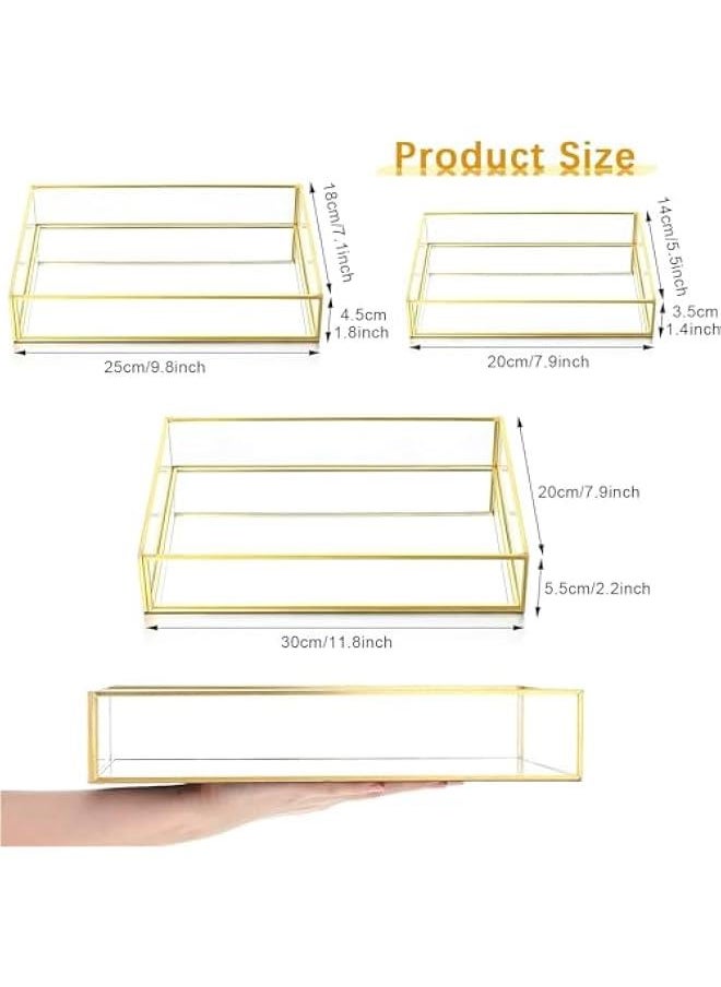 3 Pieces Mirror Tray Metal Vanity Mirror Tray Rectangle Octagon Perfume Tray Jewelry Mirror Makeup Tray Cosmetic Dresser Tray for Dresser Bedroom Bathroom Hotel, 3 Sizes (Rectangular)