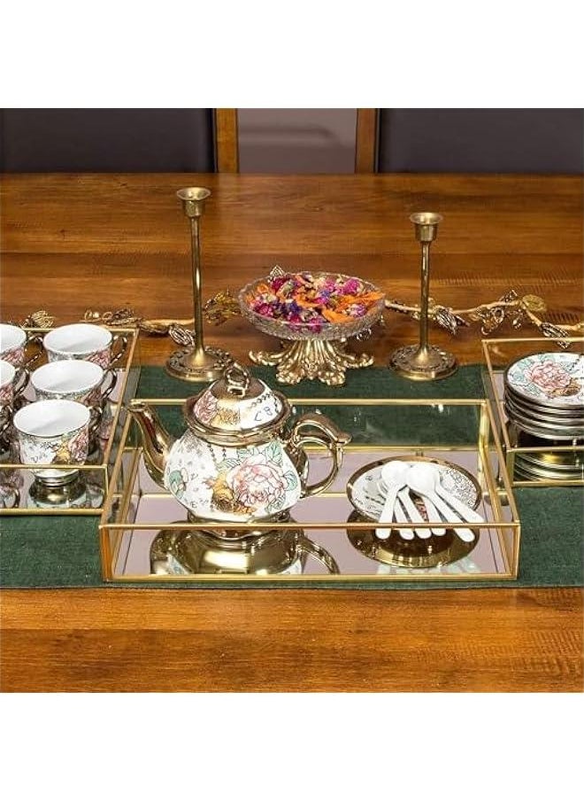 3 Pieces Mirror Tray Metal Vanity Mirror Tray Rectangle Octagon Perfume Tray Jewelry Mirror Makeup Tray Cosmetic Dresser Tray for Dresser Bedroom Bathroom Hotel, 3 Sizes (Rectangular)
