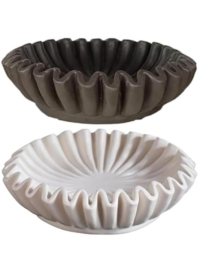 Scalloped Bowl Resin Decorative Tray Contemporary Decorative Bowl Resin Handicraft Fluted Ruffled Bowl For Home Decor Functional Kitchen Storage Tray, Black, large