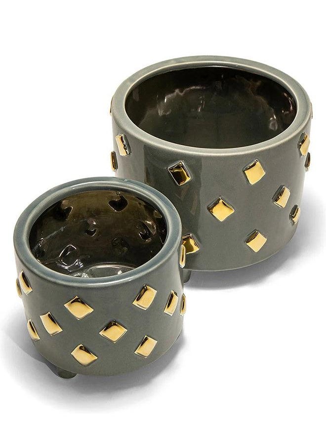 Caspian Arneson Bundle Two Ceramic Pots Knot Home Designer Accessory for Bedroom Living Dining Room Office Area Décor