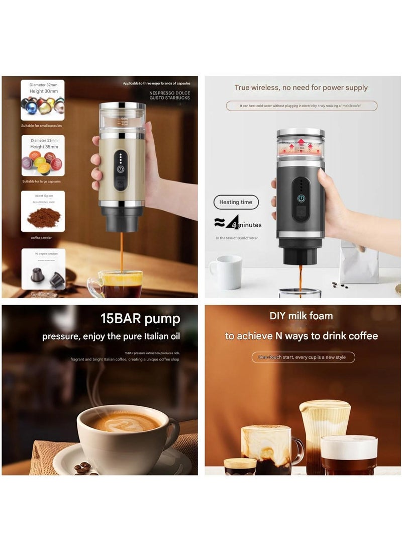 Handheld portable milk frother dual-purpose Italian coffee machine with wireless heating Italian espresso pot, 7500mAh Battery, Heated and Cold Water Extraction Modes