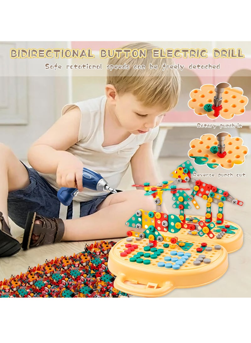 204-Piece Kids Drill Toy Set, Construction Engineering Building Block Games with Toy Drill & Screw Driver Tool Set, Stem Learning Toys for Boys Girls