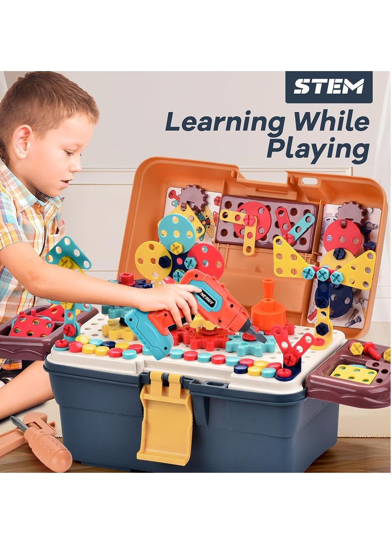 298-Piece Magic Montessori Play Toolbox, Kids Design and Drill Toy Set with Electric Drill, Screwdriver Toy Power Tools Box Drill and Screw Kit for Boys Girls