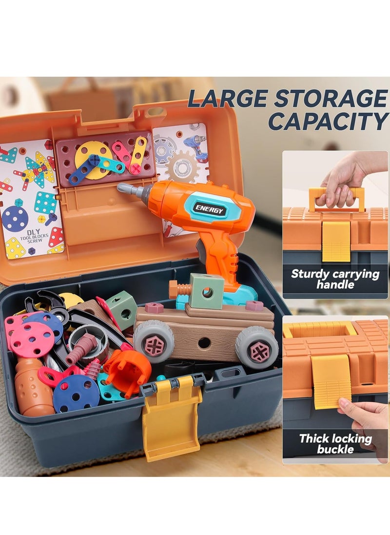 298-Piece Magic Montessori Play Toolbox, Kids Design and Drill Toy Set with Electric Drill, Screwdriver Toy Power Tools Box Drill and Screw Kit for Boys Girls