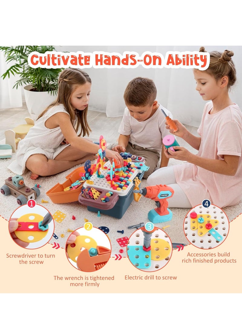 298-Piece Magic Montessori Play Toolbox, Kids Design and Drill Toy Set with Electric Drill, Screwdriver Toy Power Tools Box Drill and Screw Kit for Boys Girls