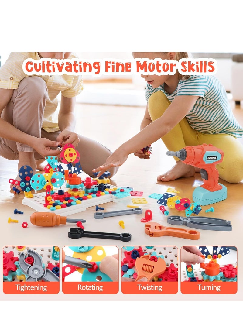 298-Piece Magic Montessori Play Toolbox, Kids Design and Drill Toy Set with Electric Drill, Screwdriver Toy Power Tools Box Drill and Screw Kit for Boys Girls