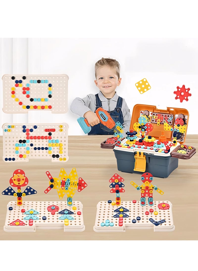 298-Piece Magic Montessori Play Toolbox, Kids Design and Drill Toy Set with Electric Drill, Screwdriver Toy Power Tools Box Drill and Screw Kit for Boys Girls