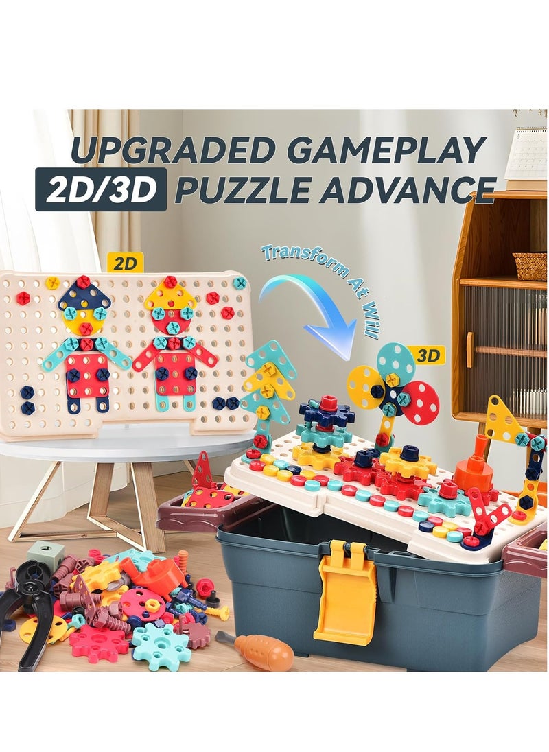 298-Piece Magic Montessori Play Toolbox, Kids Design and Drill Toy Set with Electric Drill, Screwdriver Toy Power Tools Box Drill and Screw Kit for Boys Girls