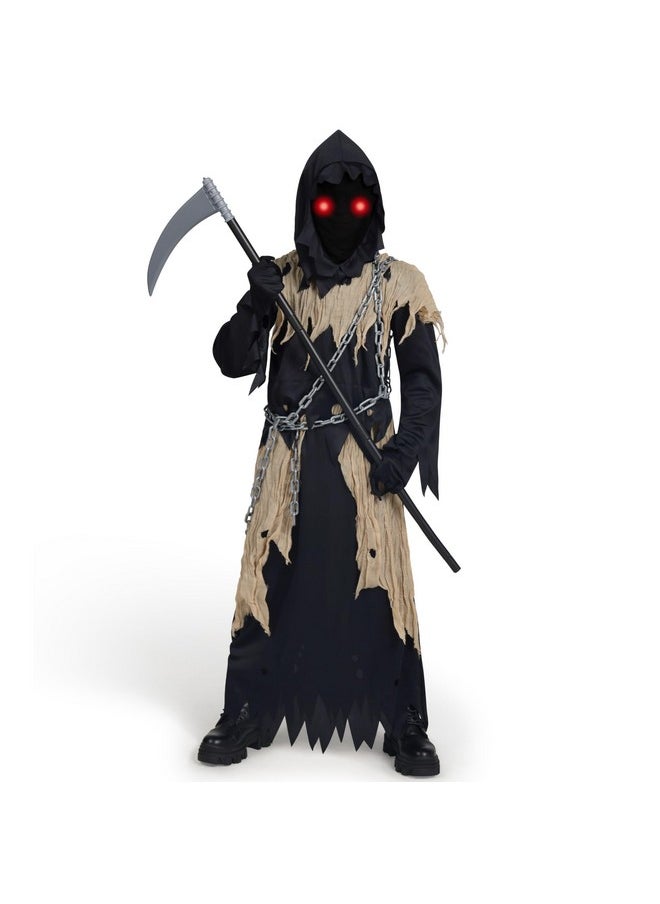 Glowing Eyes Kids Grim Reaper Costume, Halloween Costume For Boys, Grim Reaper Costume For Boys, Phantom Costume-L