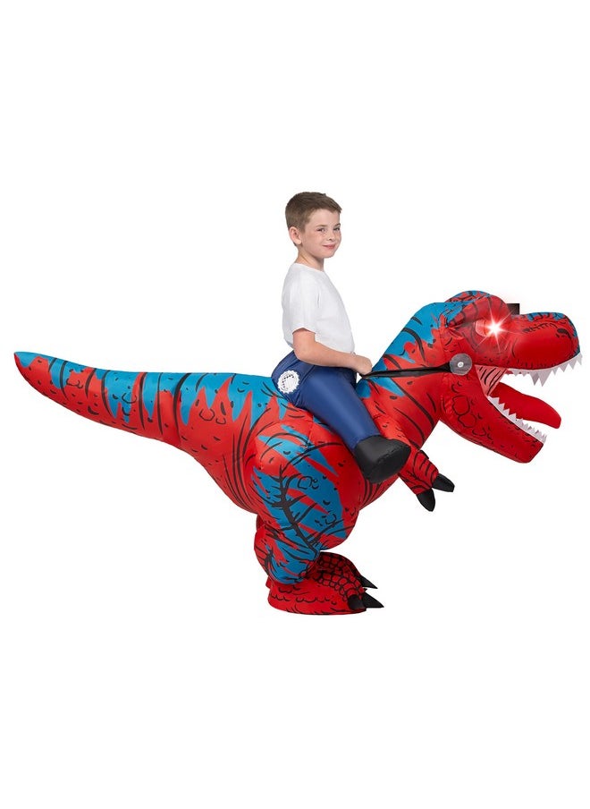 Kids Inflatable Costumes, Riding A Light-Up Eyes T-Rex Inflatable Costume, Red Rawr Blow Up Dinosaur Costumes For Halloween Costume Cosplay Themed Parties